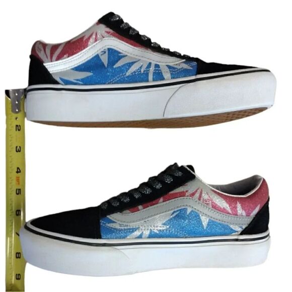 VANS Sparkly Old Skool Platform After Dark Summer Leaf Sneakers W8 M6.5 - Picture 15 of 16